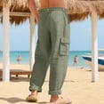 thumbnail image 5 of Men'S Linen Pants Casual Cargo Pants Elastic Drawstring Waist Straight Wide Leg Summer Yoga Beach Pant With Pockets, 5 of 8