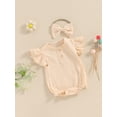 thumbnail image 3 of Bagilaanoe Newborn Baby Girl Summer Rompers Fly Sleeve Bodysuits + Headband 3M 6M 12M 18M Infant One Piece Jumpsuit, 3 of 7