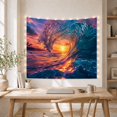 thumbnail image 4 of Curling Wave Over Tropical Sunset Seascape with Palm Trees, Dramatic Digital Art for Ocean Lovers, Coastal Beach Decor, Housewarming Gift Tapestry Wall Hanging for Bedroom and Living Room, 4 of 6
