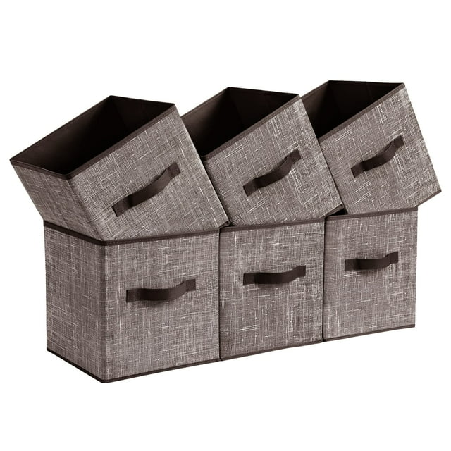 Songmics Cubos de Almacenamiento Contenedores de Tela No Tejida de 11 Pulgadas con Asas Dobles Juego de 6 Organizadores de Armario para Estantes Plegables para Ropa Color Nogal Urob026K02