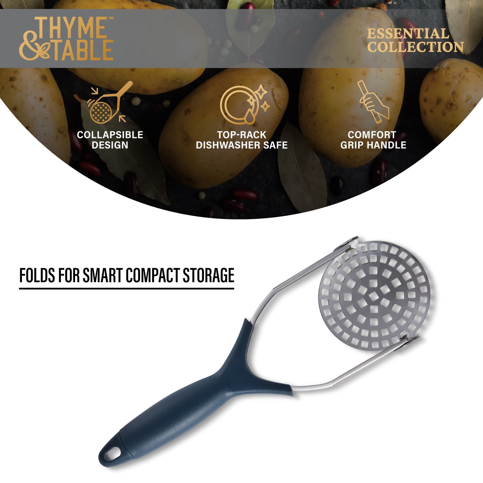 Thyme & Table Stainless Steel Potato Masher, Blue