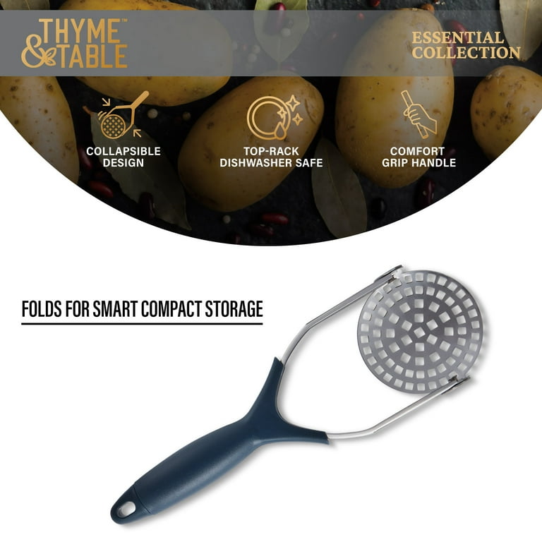 Thyme & Table Stainless Steel Potato Masher Blue with Comfort Grip