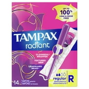 Tampax Radiant Tampons with LeakGuard Braid, Regular Absorbency, 14 Count