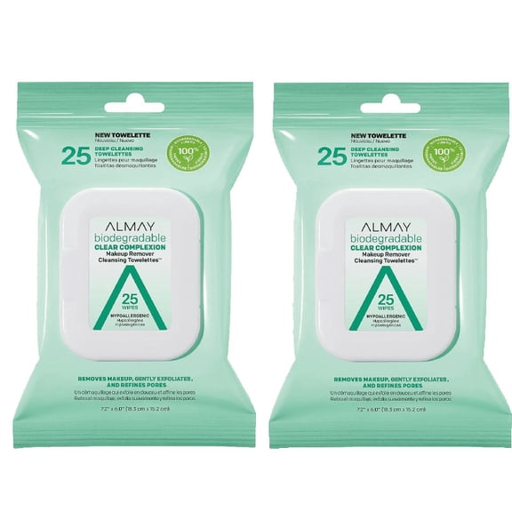 Almay Clear Complexion Makeup Remover Cleansing Towelettes Wipes 25 Ct Lot of 2