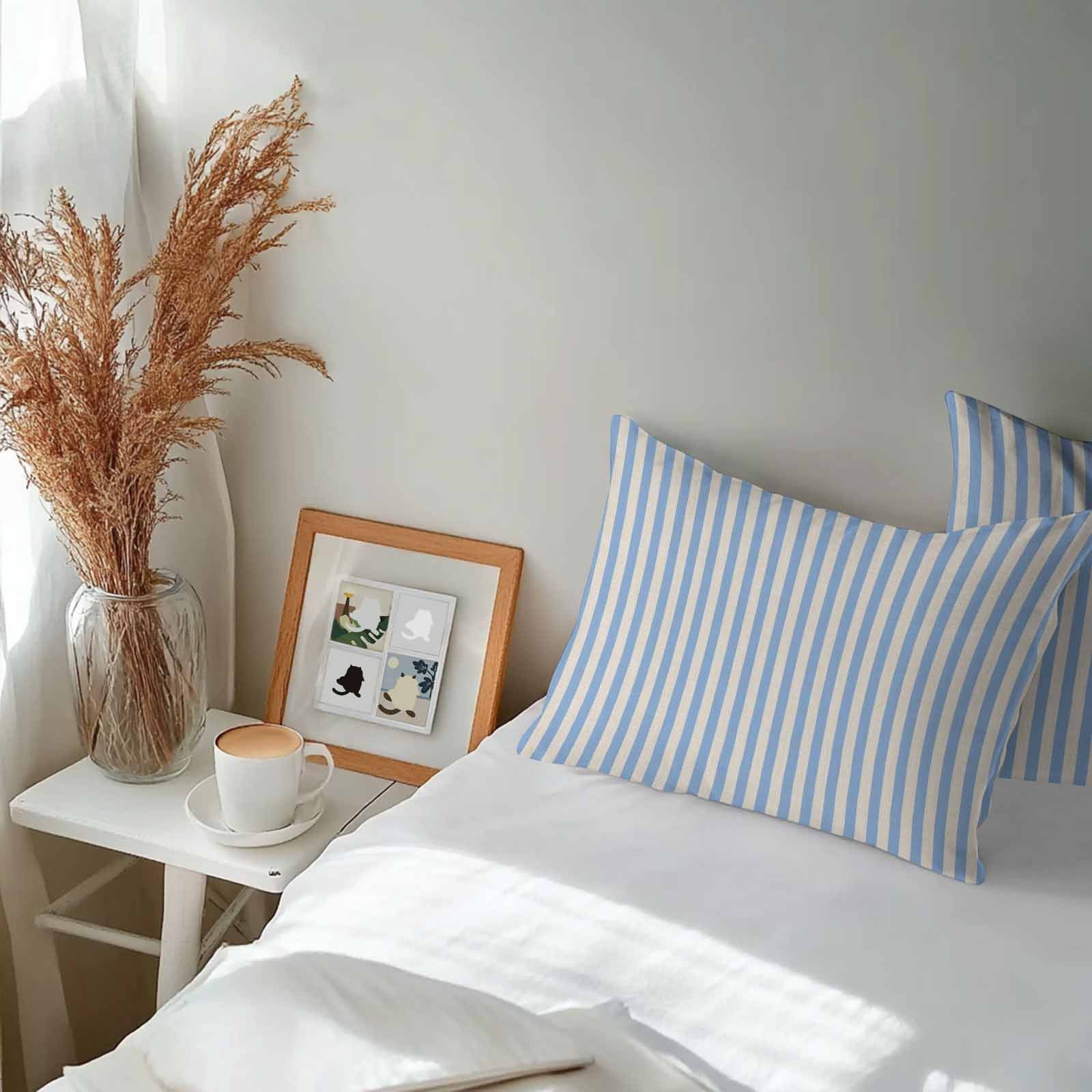 Outdoor Waterproof Throw Pillow Covers Set of 2 Blue Stripes Pillowcases Lumbar Outdoor Pillows Cushion Case 20x12 Inch Linen Classic Vertical Striped Patio Pillows for Couch Sofa Bed Garden