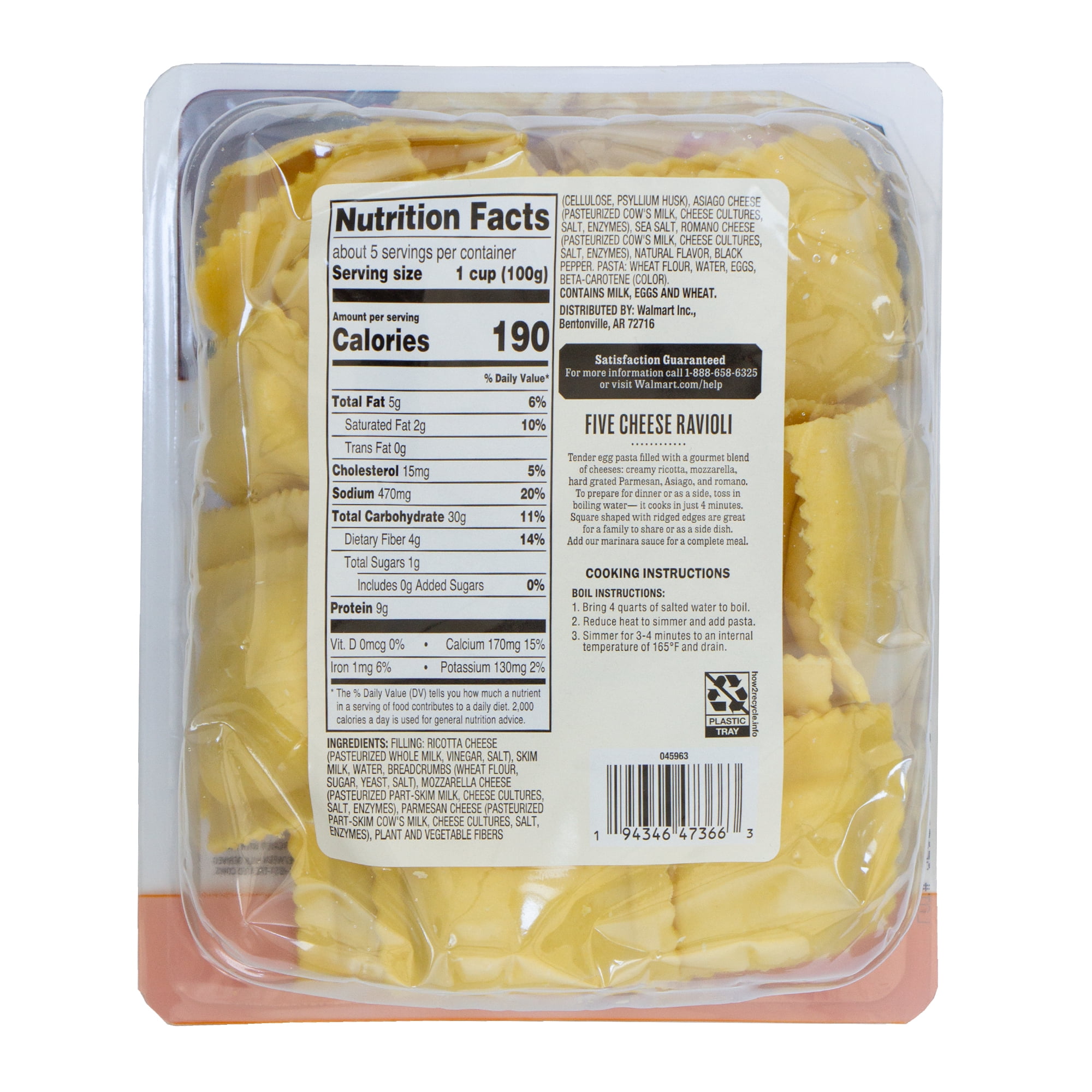 Marketside Five Cheese Ravioli, No Artificial Ingredients, 18 oz Tray