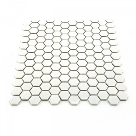 Mohawk Porcelain Tile - Porcelain Mosaic Hexagon Glossy White Floor and Wall Tile, 1 Tile 10.25