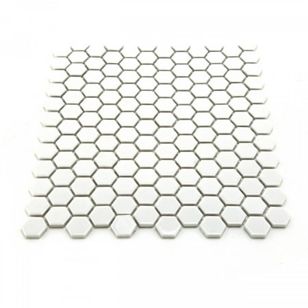 Porcelain Mosaic Hexagon Glossy White Floor and Wall Tile, 1 Tile 10.25