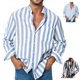 thumbnail image 2 of Men Shirt, Fashionable Easy To Match Comfortable Male Casual Shirt Skin Friendly Single Breasted Stripe Print Machin Washable For Dating For Working ANGGREK Otros, 2 of 6