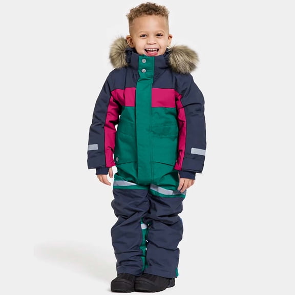 Trikvn Toddler Kids Boys One Piece Snowsuit Winter Waterproof Ski Jumpsuit Windproof Snowboarding Suit with Faux Hood and Reflective Details for Outdoor Sports