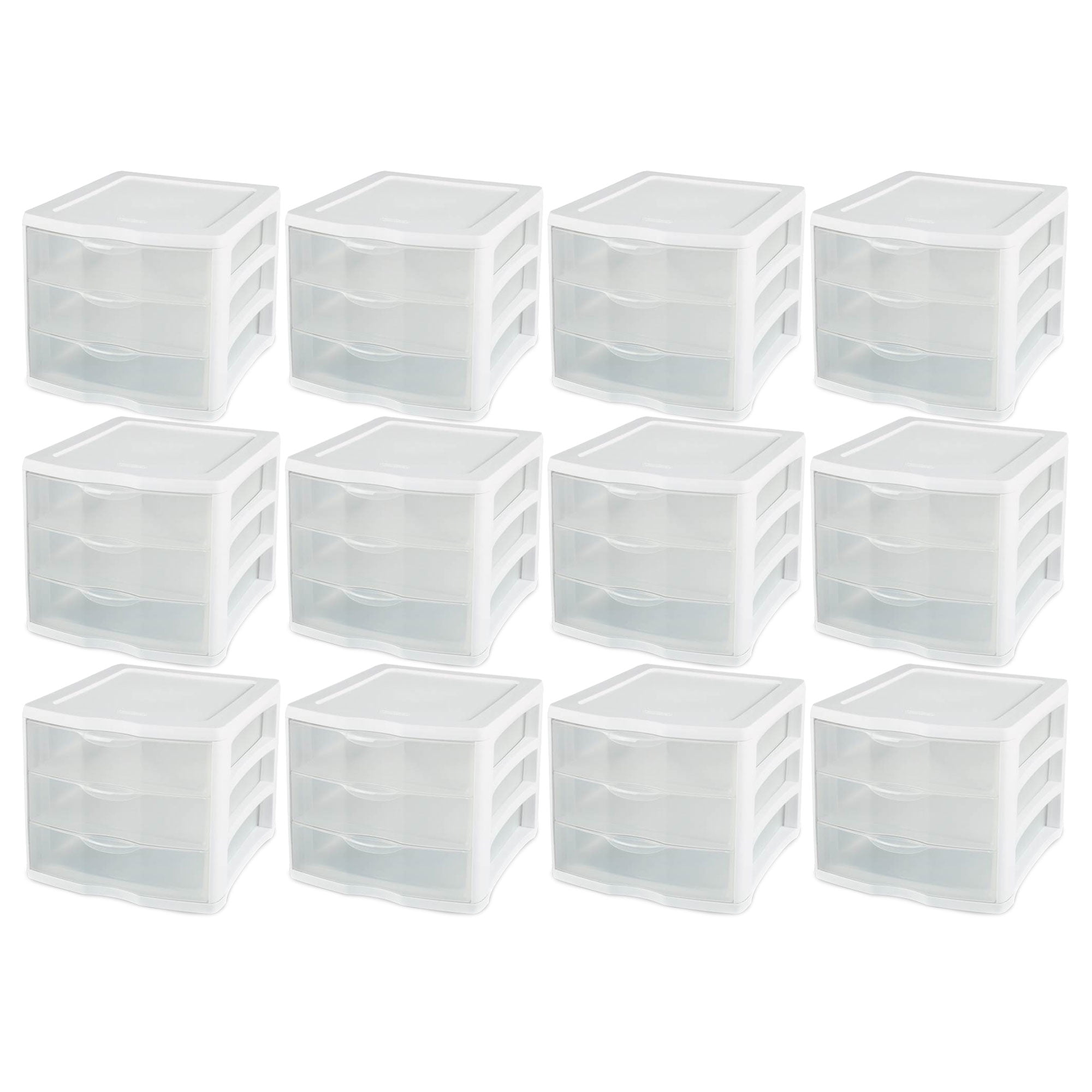 12 Pack Details about   Sterilite White & Clear Countertop 3-Drawer Desktop Storage Unit 