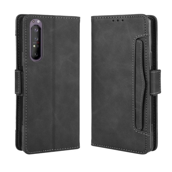Case for Sony Xperia 1 II Cover Adjustable Detachable Card Holder Magnetic closure Leather Wallet Case - Black