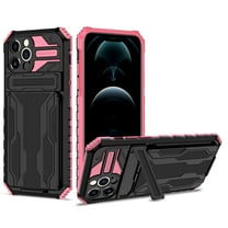for iPhone 13 Pro Max 6.7 inch Wallet Case, with Credit Card Holder Stand Kickstand Slim Rugged Shockproof Heavy Duty Defender Armor Military Grade Protective Case for iPhone 13 Pro Max, Pink