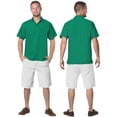 thumbnail image 5 of HAPPY BAY Men's Casual Summer Button Down Short Sleeve Untucked Beach Shirt With Pocket Oxford Solid Shirts for Men M Shamrock Forest_AE39, 5 of 6