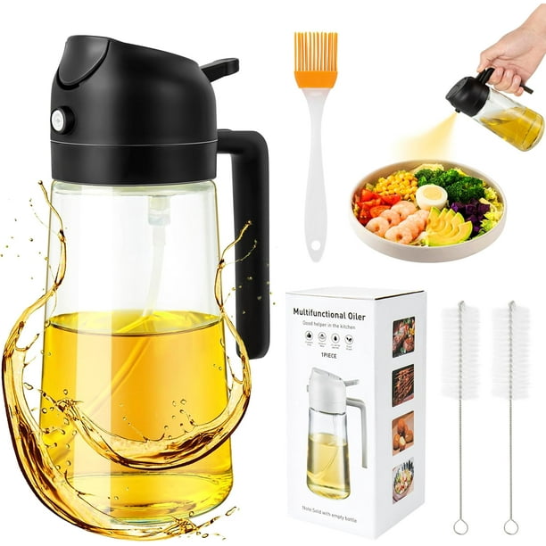 Pulverizador de aceite Ponpon para cocinar, botella rociadora de aceite de oliva de 16 oz, dispensador de aceite para cocina para barbacoa, ensalada, cocina, horneado (negro)