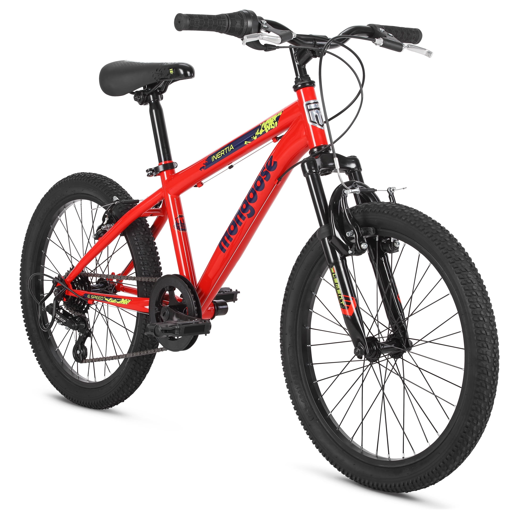 Mongoose Inertia Kids Mountain Bike, 20-Inch Wheels, 21 Speeds, Red