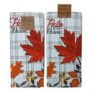 Set of 2 HELLO FALL Autumn Leaves Terry Kitchen Towels by Kay Dee Designs