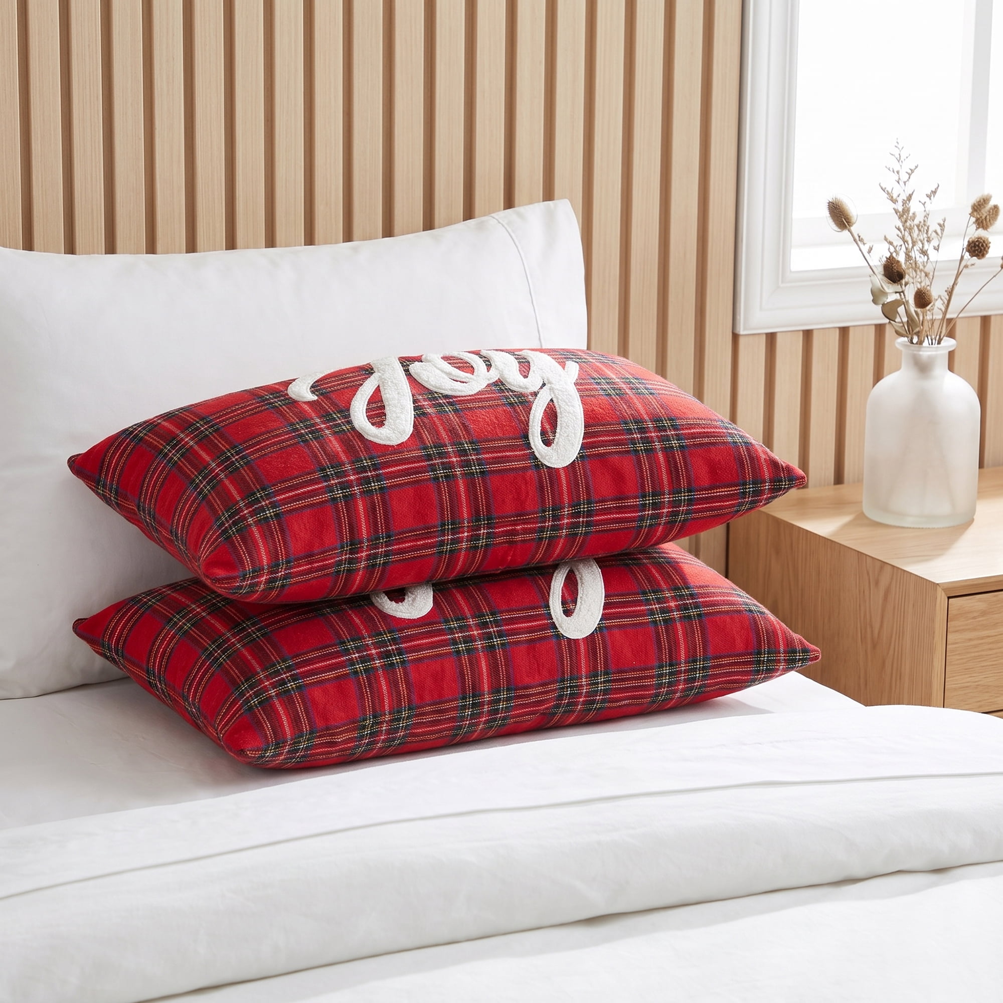 Unique Bargains Plaid Throw Pillow Covers Tartan Cushion Cases Red Tartan Joy 20"x12"