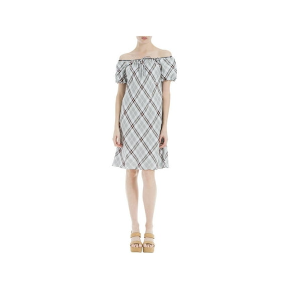 MAX STUDIO $98 Womens New 1337 Gray Plaid Short Sleeve Shift Dress XL B B