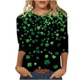 thumbnail image 2 of Odbmxy St Patricks Day Womens Plus Tees Shamrock 3/4 Sleeve Women Shirts Regular Leisure Black Party Shirts, 2 of 5