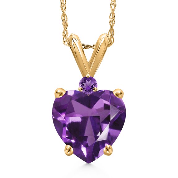 Gem Stone King 14K Yellow Gold Purple Amethyst Pendant Necklace for Women | 1.62 Cttw | Gemstone February Birthstone | Heart Shape 8MM | With 18 inch Chain
