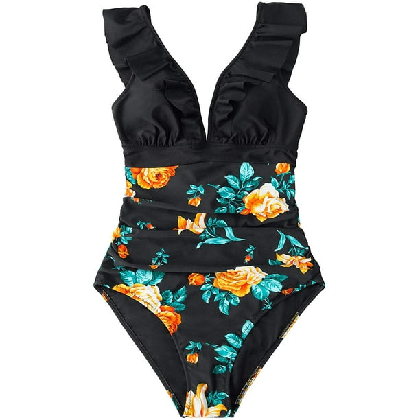 Traje de baño de una pieza con cuello en V para mujer con cordones y volantes Namotu CZYD-SY69-11