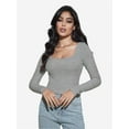 thumbnail image 6 of Women Crew Neck Knitted Crop Shirt Long Sleeve Low Cut Basic Solid Tee Sexy Cutout Blouse Top Streetwear, 6 of 6