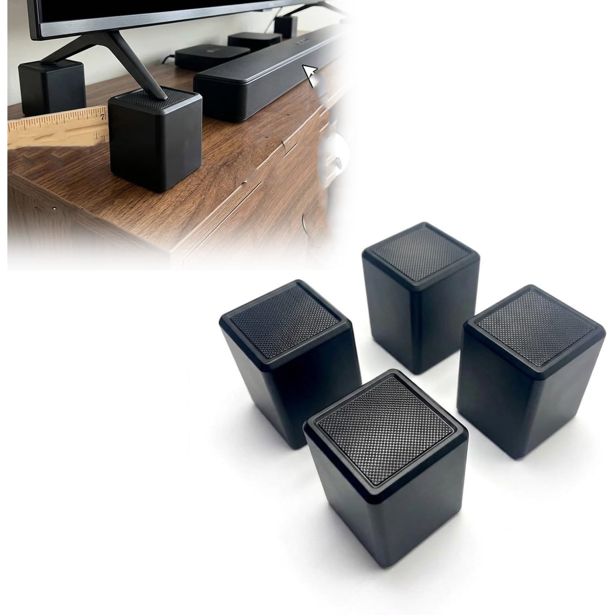 2 Inch Square TV Stand Risers Set of 4 Compatible with TV Riser Buddy, Heavy Duty TV Leg Extenders Supports 100 lbs, Raises TV Height for Soundbar, Game Console & Media Devices