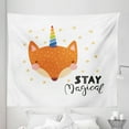 thumbnail image 1 of Saying Tapestry, Hand Drawn Lettering Funny Woodland Fox with Rainbow Unicorn Horn Stars, Fabric Wall Hanging Decor for Bedroom Living Room Dorm, 5 Sizes, Orange and Multicolor, by Ambesonne, 1 of 1