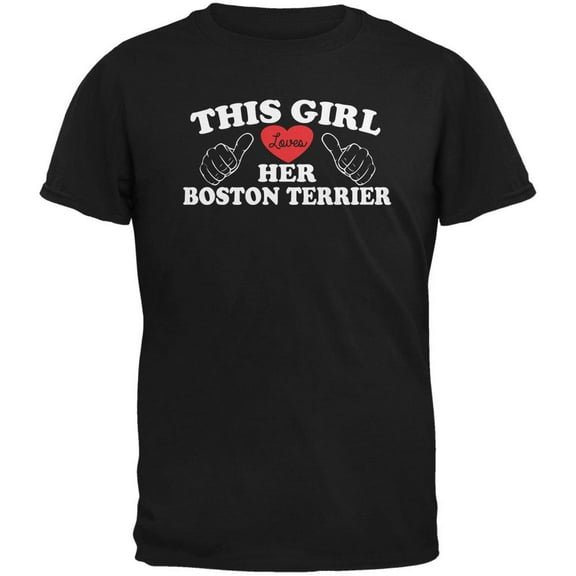 Valentines This Girl Loves Her Boston Terrier Black Adult T-Shirt - 2X-Large