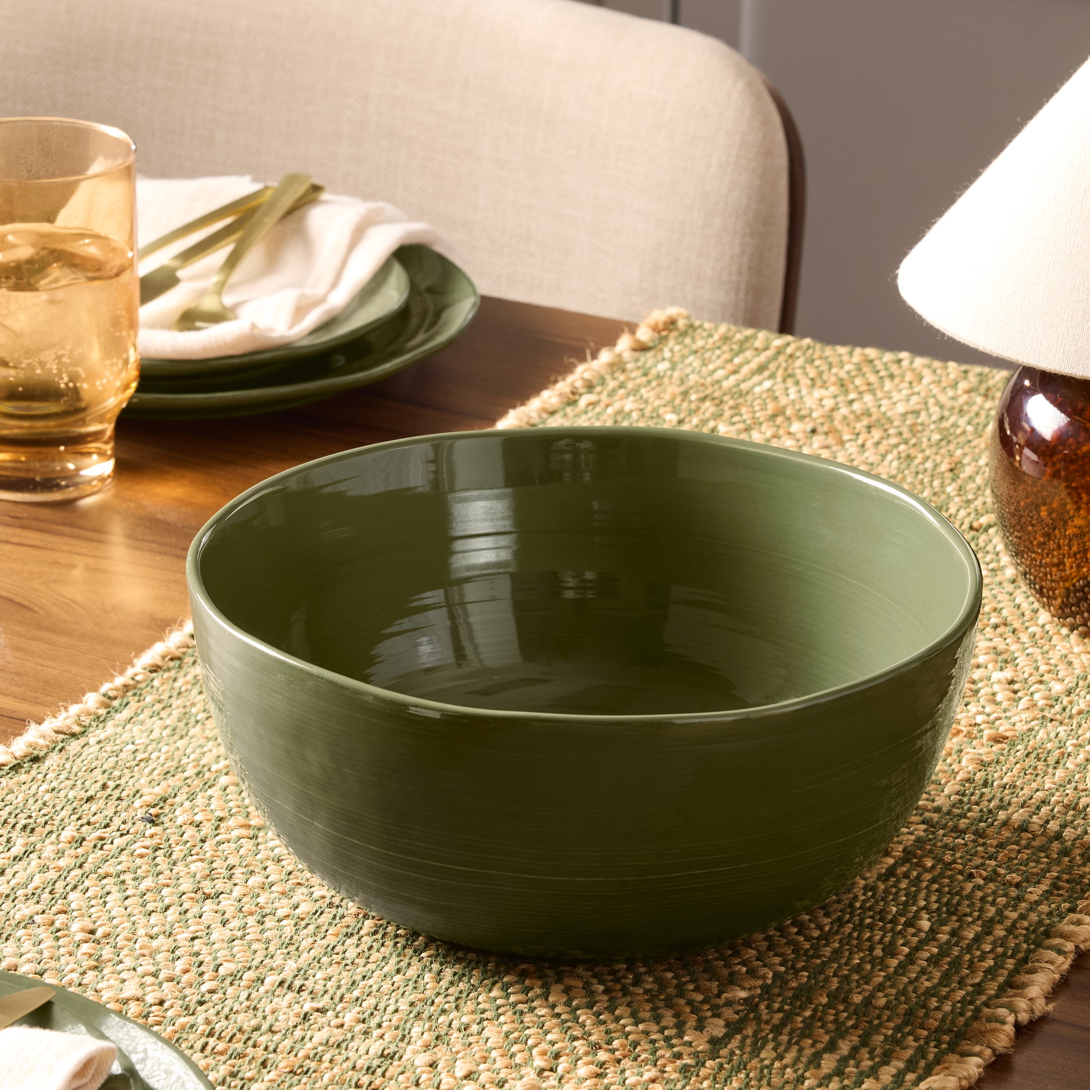 Better Homes & Gardens Artisan Round Green Stoneware Serving Bowl, 10 in, 18 oz
