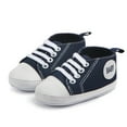 thumbnail image 2 of Quealent Unisex Baby Girls Boys Canvas High-top Shoes, Newborn Infant Anti-Slip Soft Sole Frist Walking Breathable Sneakers Dark Blue for Size 3.5, 2 of 8