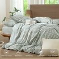 thumbnail image 2 of MooMee Gingham Duvet Cover Set King 100% Washed Cotton Linen Like Textured Breathable Lightweight 3-Piece (Sage Green, 104"x90"), 2 of 8