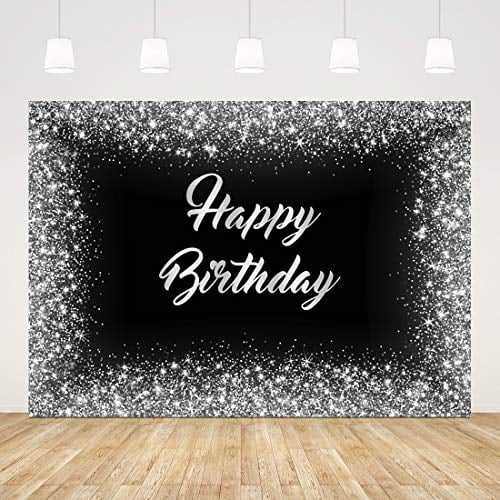 Happy Birthday Backdrop for Adult Party Black and Silver Birthday ...