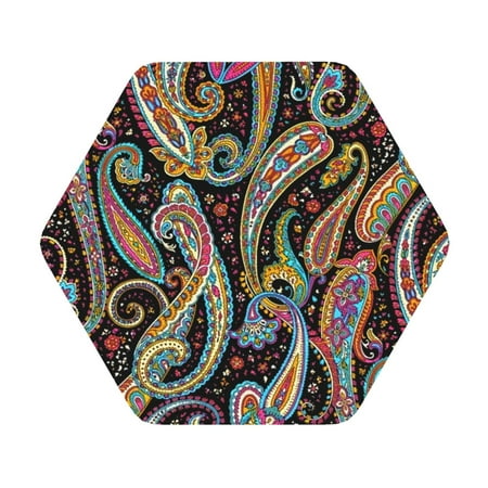

Salouo Watercolor Romantic Paisley Print Round Coaster Drink Coasters Leather Bar Beer Beverage Coasters for Drinks Set of 4 for Tabletop Protection Coffee Table Decor