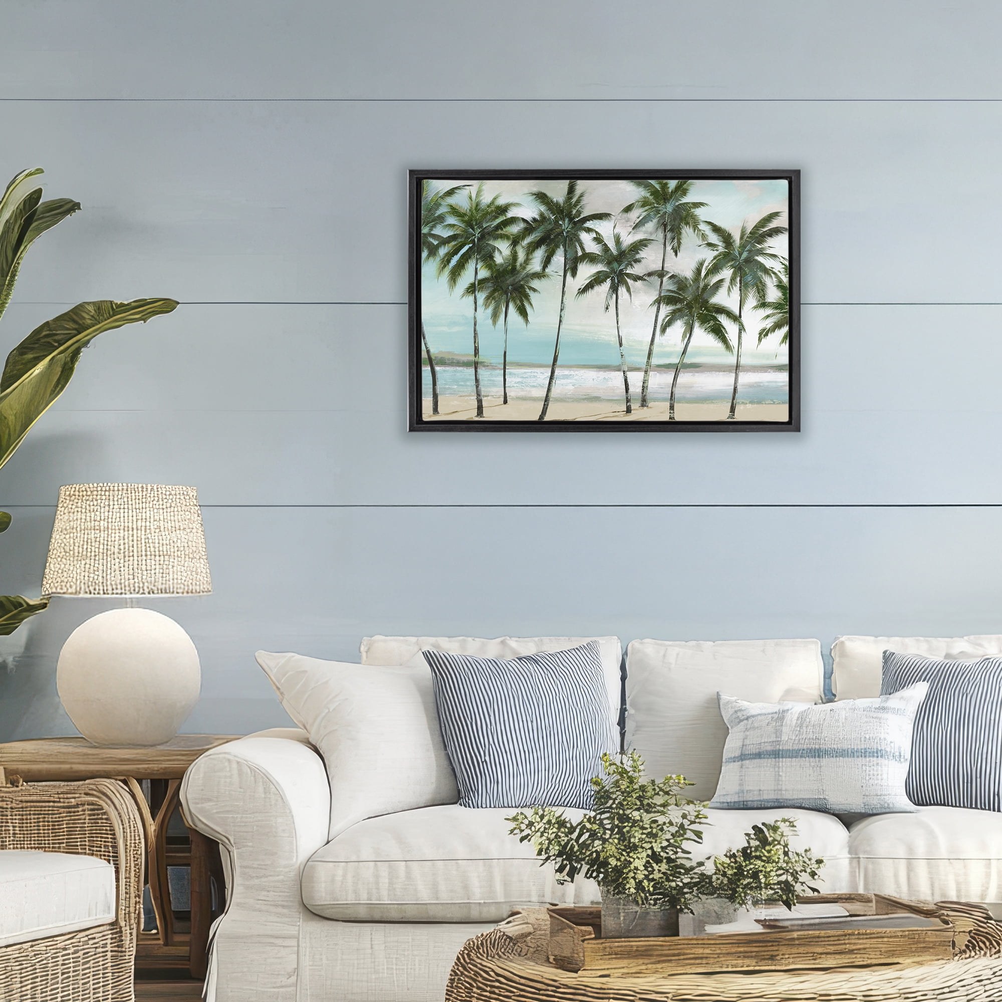 Stupell Industries Palms in A Row Coastal Black Framed Floater Canvas Wall Art, design by Lorenzo Collective