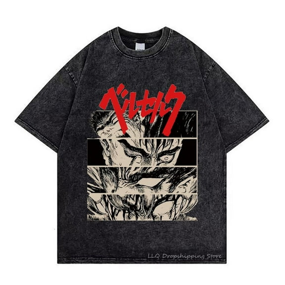 Berserk Men's Cotton Summer T-Shirts Vintage Tee Loose Fit Short Sleeve Casual Tshirts for Men Women 2XL