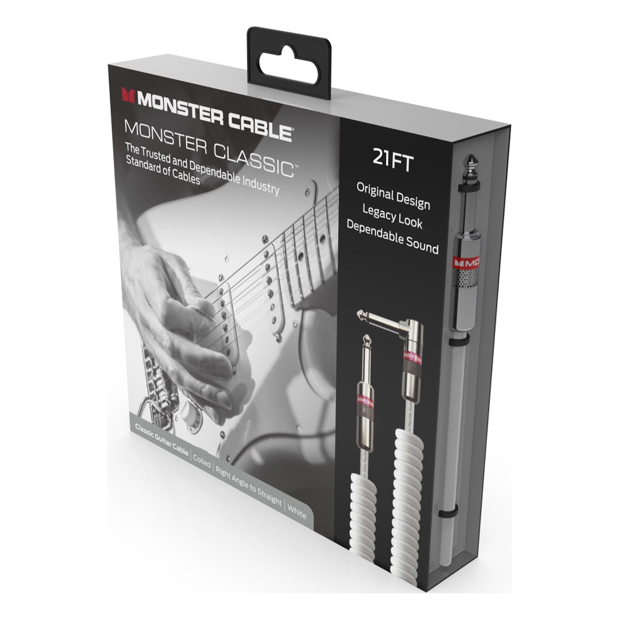 Monster Prolink Classic 12ft Coiled Instrument Cable, 1/4" TS Male, White PVC Jacket - Durable, High-Performance for Guitars, Keyboards, & Audio Equipment