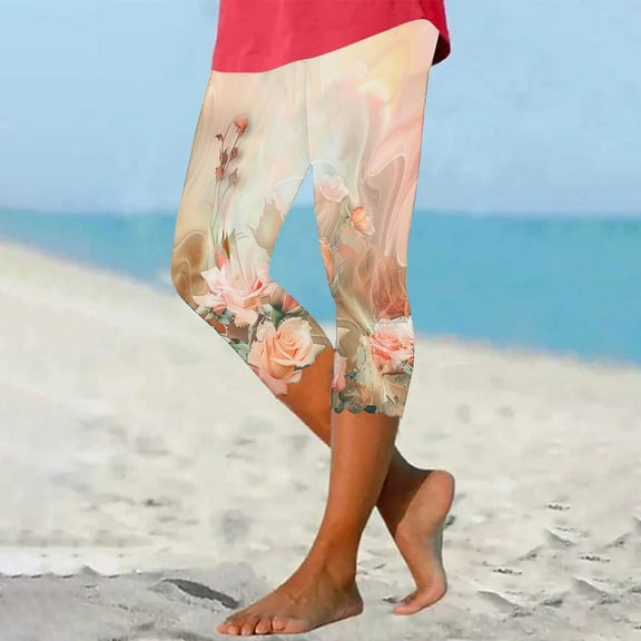 jjayotai Women's Leggings, Summer Fall High Waisted Floral Printed Capris Matching Slim Fitting Yoga Gym Pants Multicolor XXXL