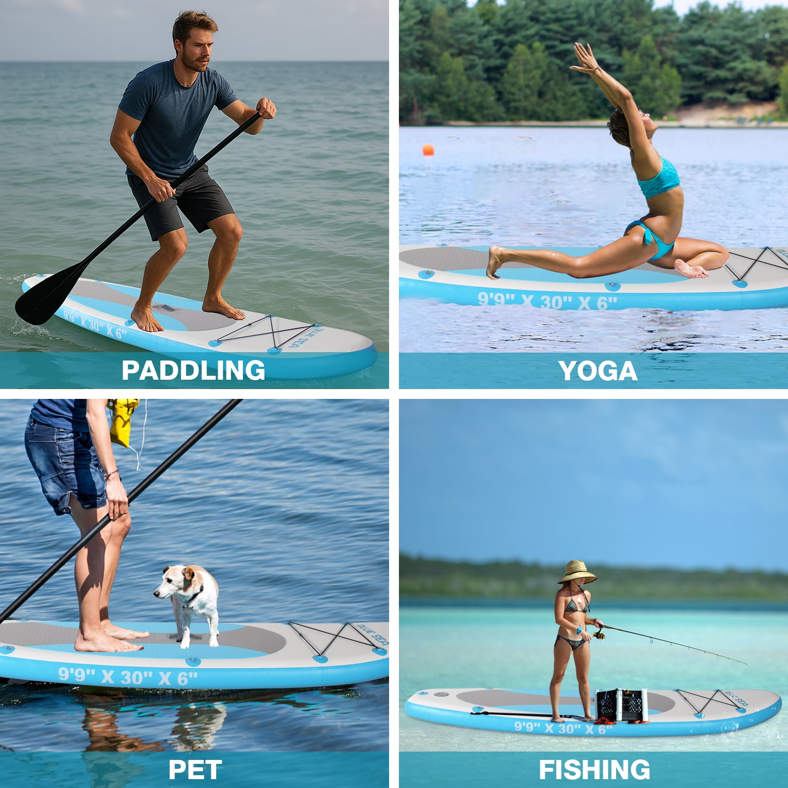 Inflatable Stand up Paddle Board for Youth and Adults, 9'9'' Premium PVC Non-Slip Deck Paddleboard Yoga Fishing Touring