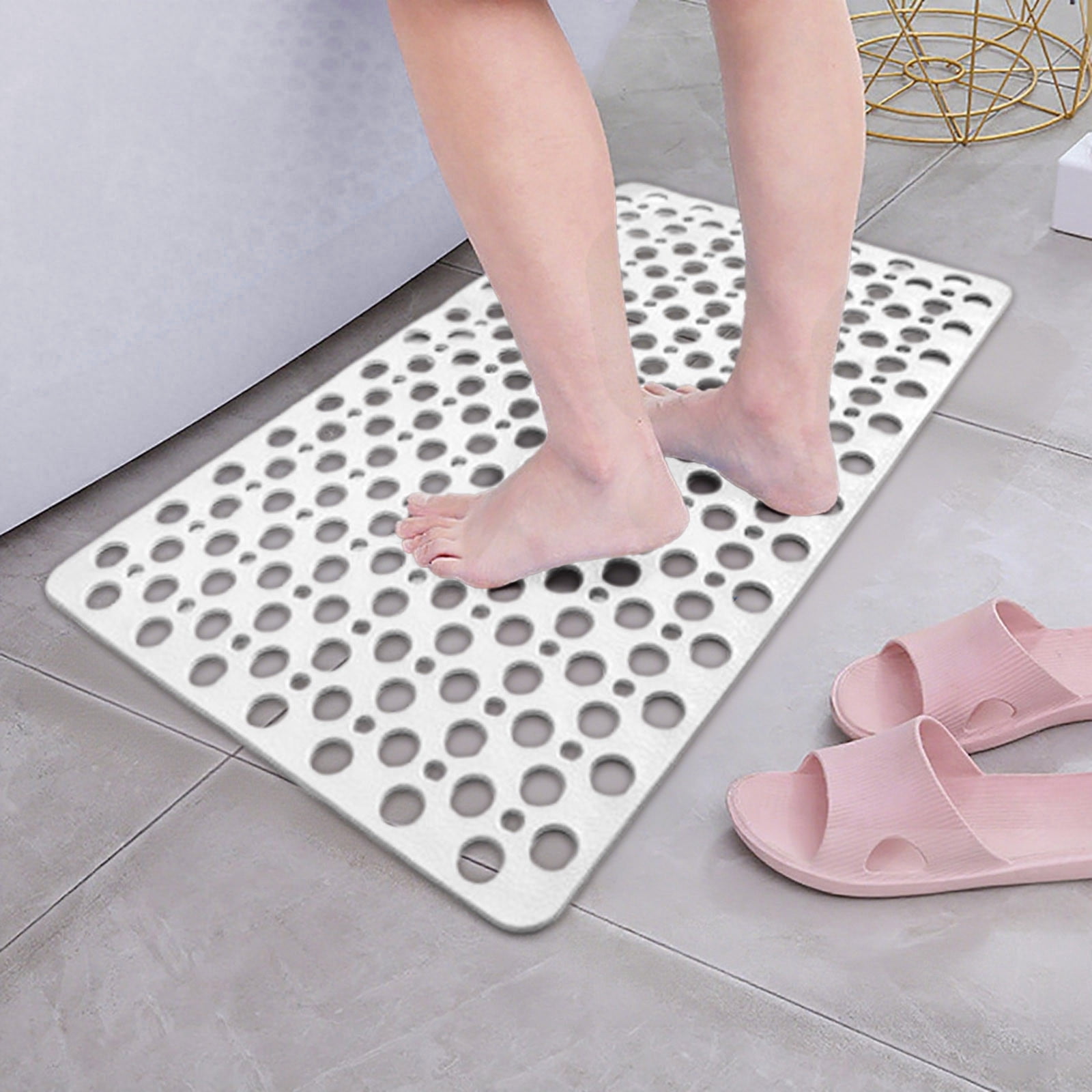 Non- Shower Mat for Elderly, TPE Rubber Bathtub Mat with Drain Holes | Anti-Skid Bath Tub Floor Mat for Walk-in Showers, Bathroom & Kitchen Safety Accessories, (White,27.5"x15")