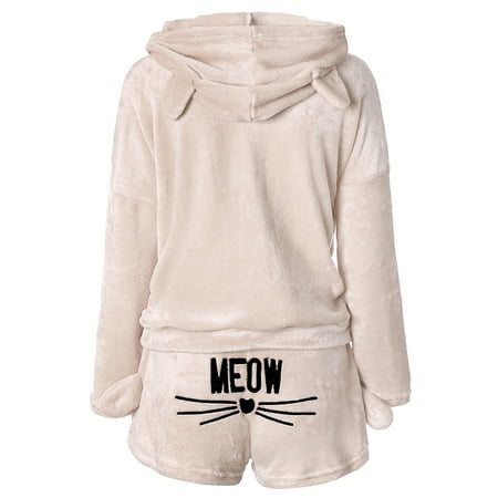 

2018 Autumn European And American Women CAT Embroidered Pajamas Hooded Leisure Set Two-Piece Set