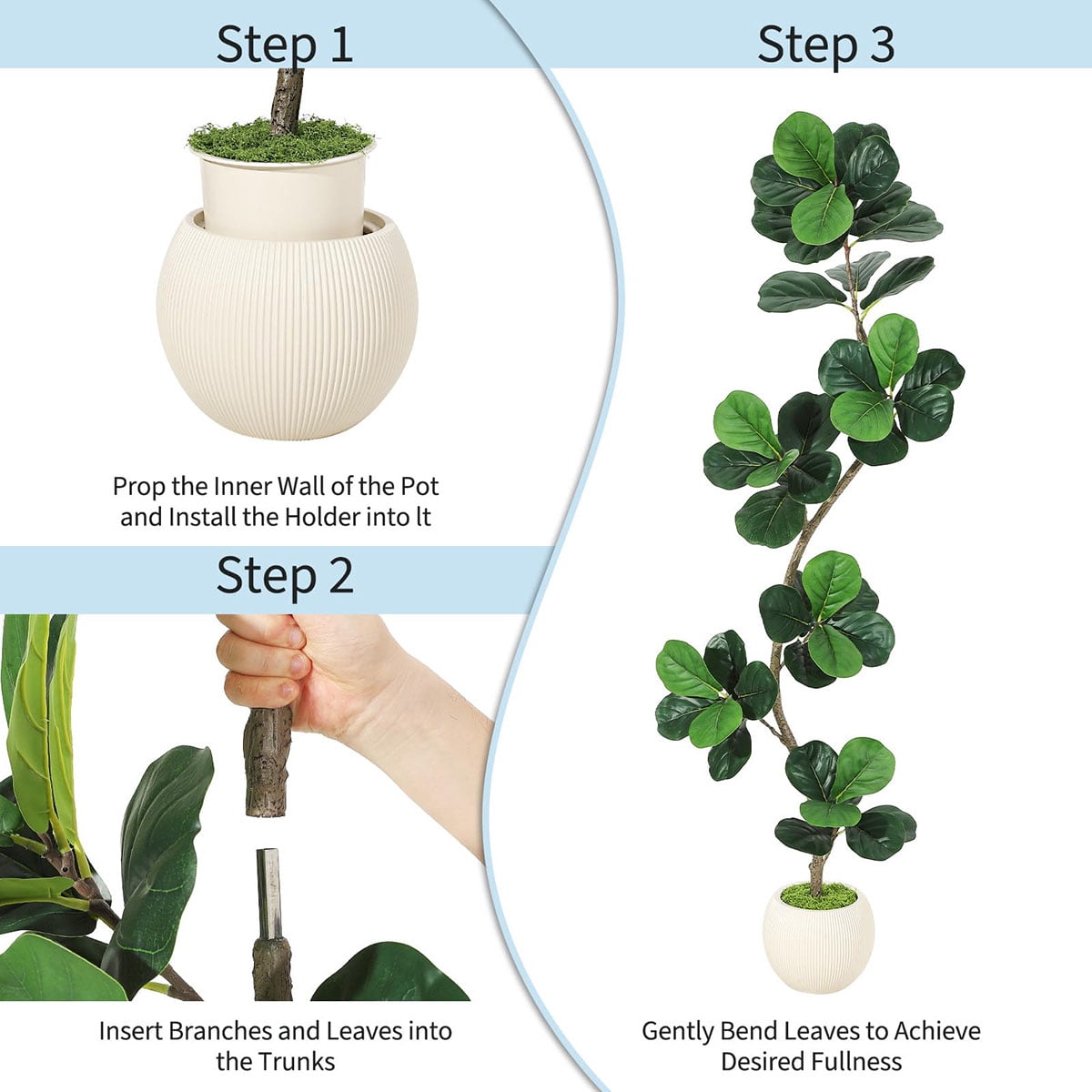 Ataucjin 5ft Fiddle Leaf Fig Artificial Tree, Faux Plants Indoor with Moss&White Planter, Fake Rubber Tall Fake Floor Plant in Pot,Artificial Trees for Home Office Living Room Decor