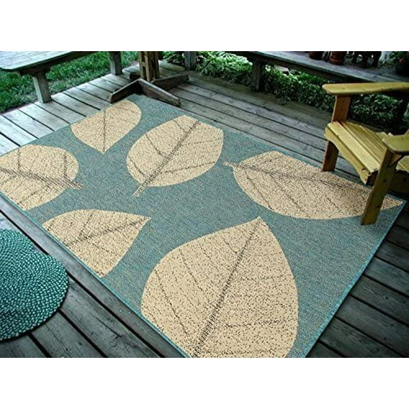 Furnish My Place Design0583 Ocean 3'3"x5' Big Floral Leaves Area Rugs For Indoor & Outdoor, Easy To Clean & Fade Resistant Washable Rug, Ocean Blue