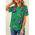 thumbnail image 3 of Women's Bright Green Mardi Gras Sequin Patched Graphic Tee - Vibrant Casual Top | [ZhiHiMeRi] | (US 20-22)2XL, 3 of 6