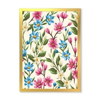 Designart 'Vintage Blue and Pink Wildflowers' Traditional Framed Art Print