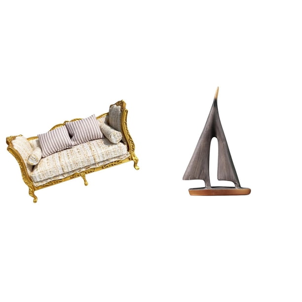 Sofá De Madera En Miniatura Y Estatua De Velero Para Casa De Muñecas, Juguetes De Bricolaje, Escenas De La Vida Y Adornos Artísticos Decorativos Para Sala De Estar De Escritorio De Hotel.