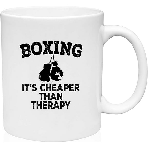 Coffee Mug Boxing It's Cheaper Than Therapy with Gloves Funny Martial Arts White Coffee Mug Funny Gift Cup