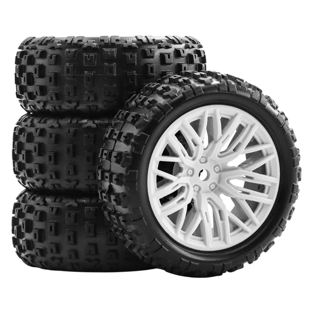 HILABEE 4 Pcs Roues et Pneus RC 1:18, Ensemble de Pneus en Caoutchouc, Pièces de Mise à Niveau Résistantes à l'Usure, Remplacement pour Camion Typhon Blanc
