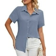 thumbnail image 6 of Giftesty Women's Short Sleeve Buttons Round Neck Easter Solid Color Loose Tops Blouse Sleeve, 6 of 9